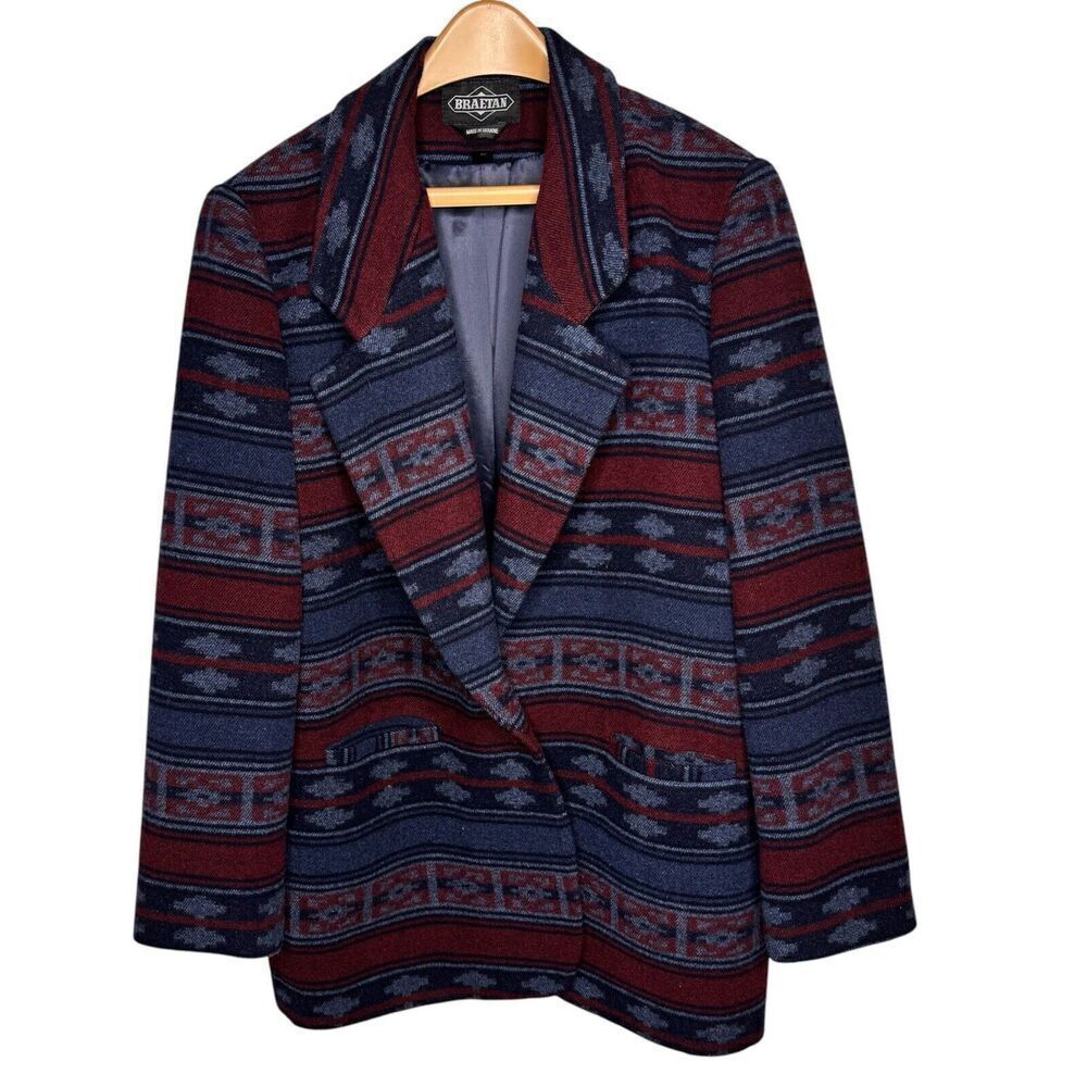 BRAETAN Sz L Vintage Wool Blend Aztec Southwestern Button Casual Blazer Lined